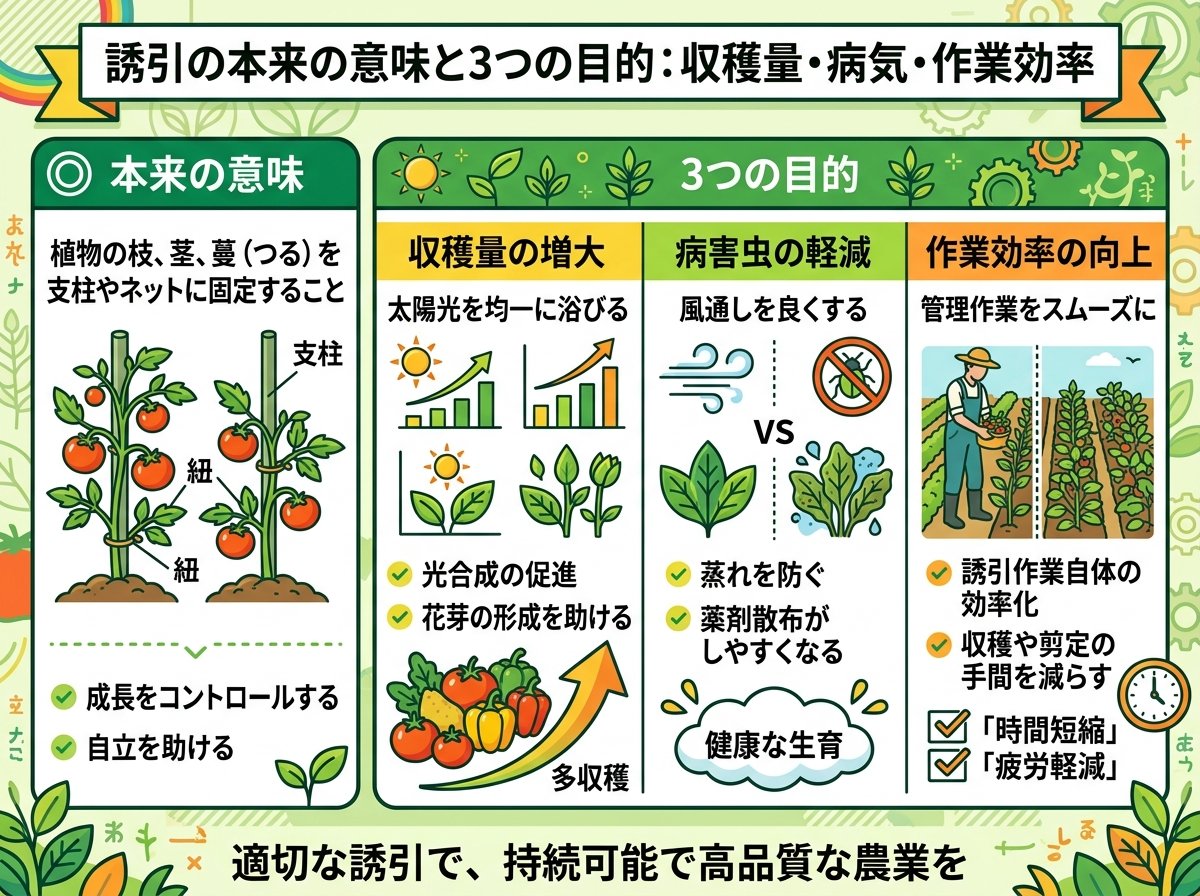 誘引の本来の意味と3つの目的:収穫量・病気・作業効率