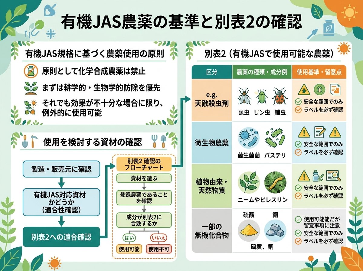 有機jas農薬の基準と別表2の確認