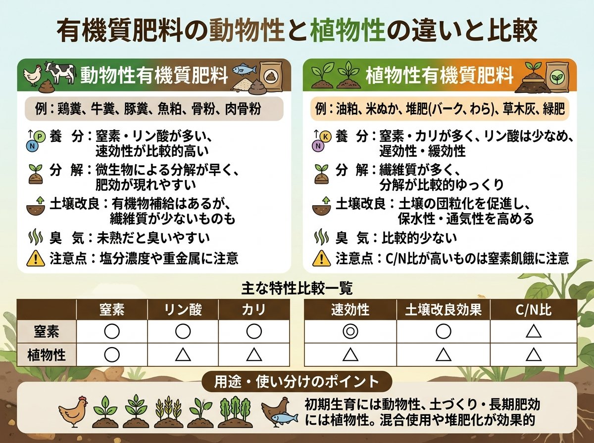 有機質肥料の動物性と植物性の違いと比較