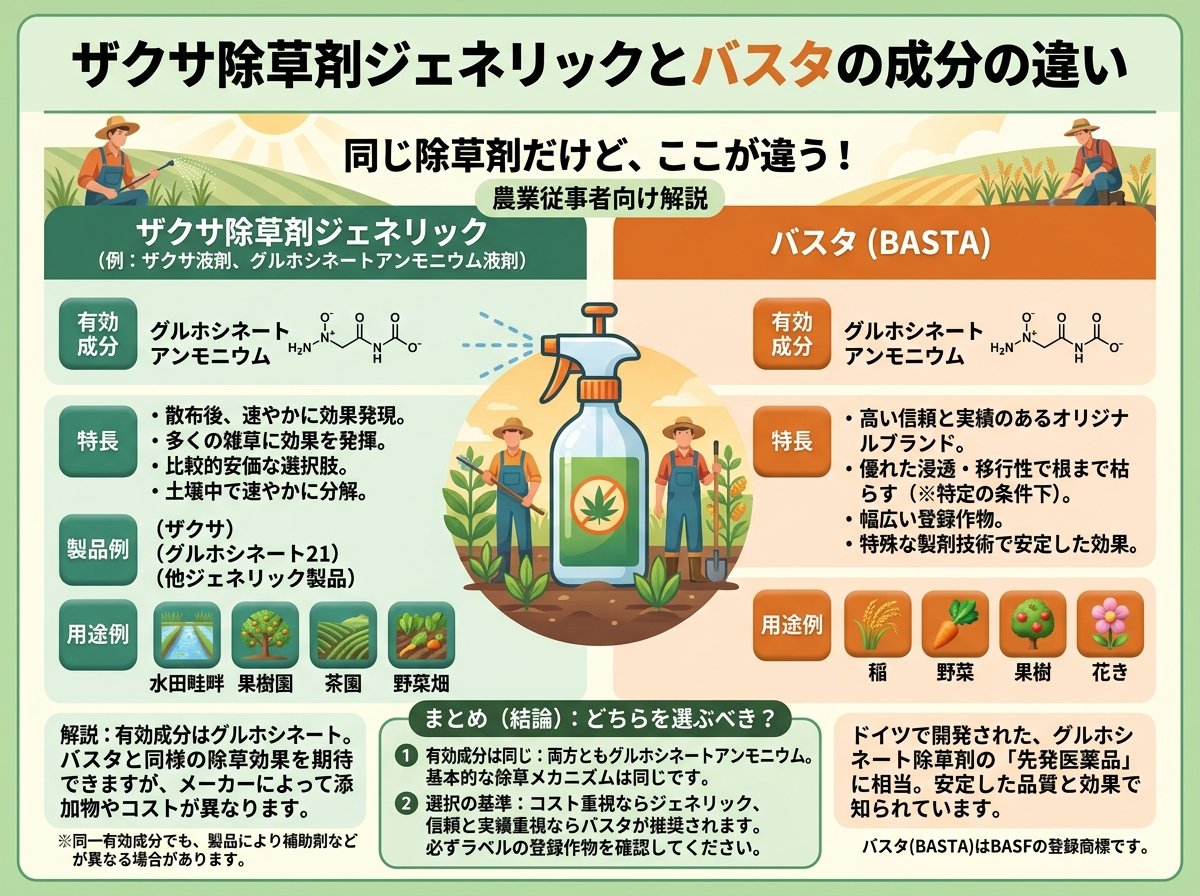 ザクサ除草剤ジェネリックとバスタの成分の違い
